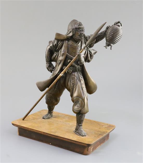 A Japanese bronze figure of a Samurai, Meiji period, total height 28cm